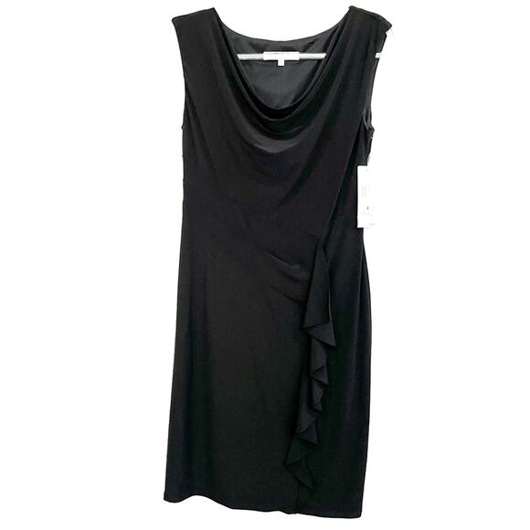 Evan-Picone Sleeveless Black Dress Sugar & Spice Drape Neck Ruffle Detail Size 8 - Picture 11 of 11